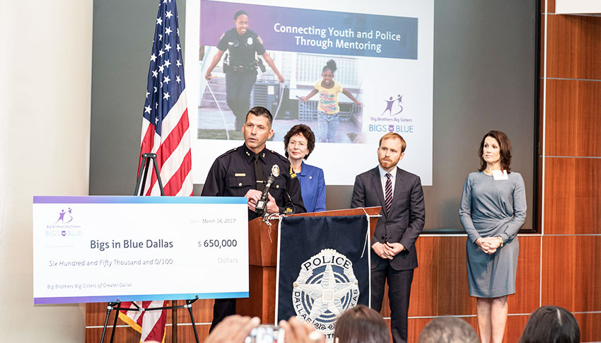 Dallas Assistant Police Chief Paul Stokes, BBBSA President and CEO Pam Iorio, and BBBS Lone Star 